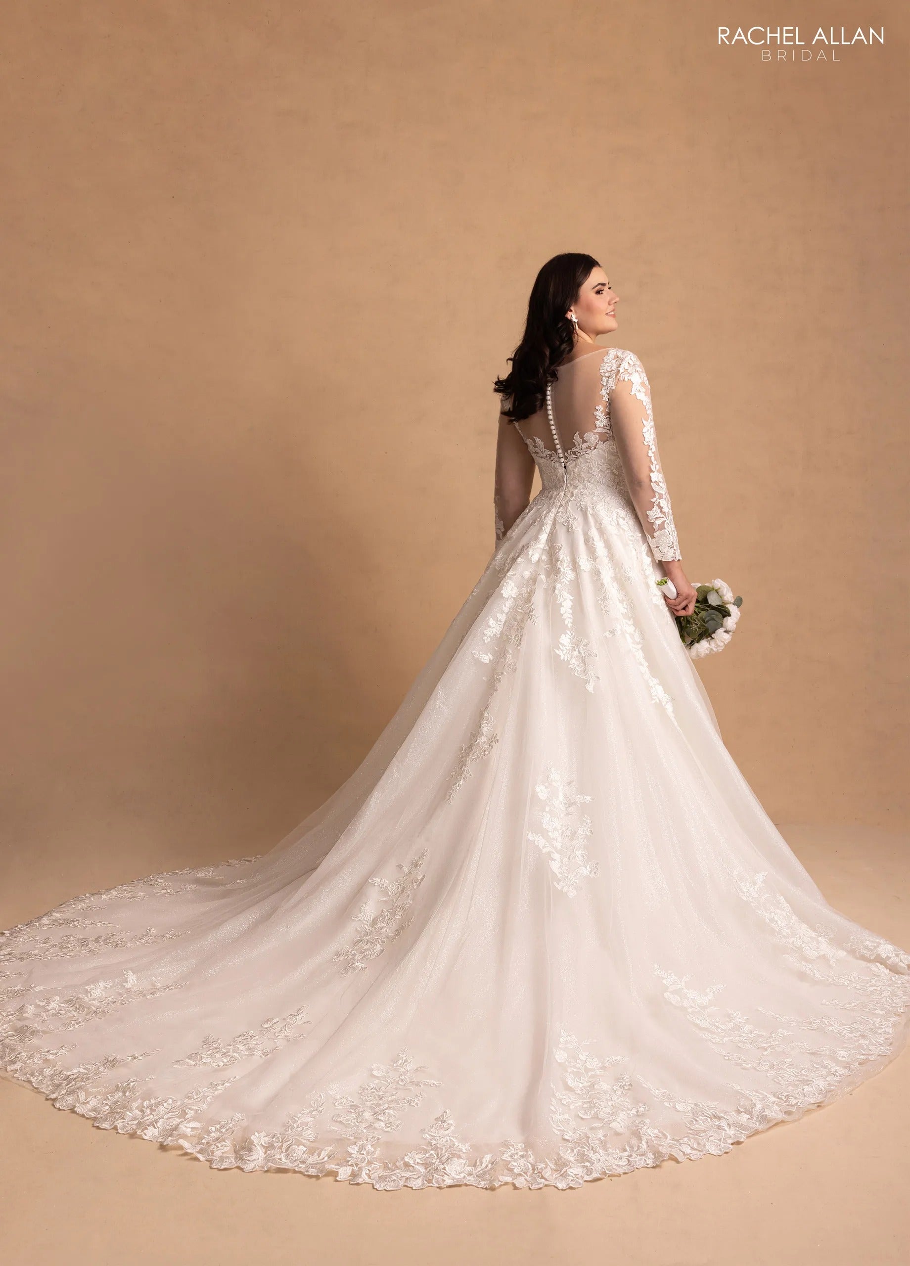 Ivory Nude Illusion Neck Floor-Length Tulle Bridal Ball Gown with Lace Appliqué Rachel Allan MB3079