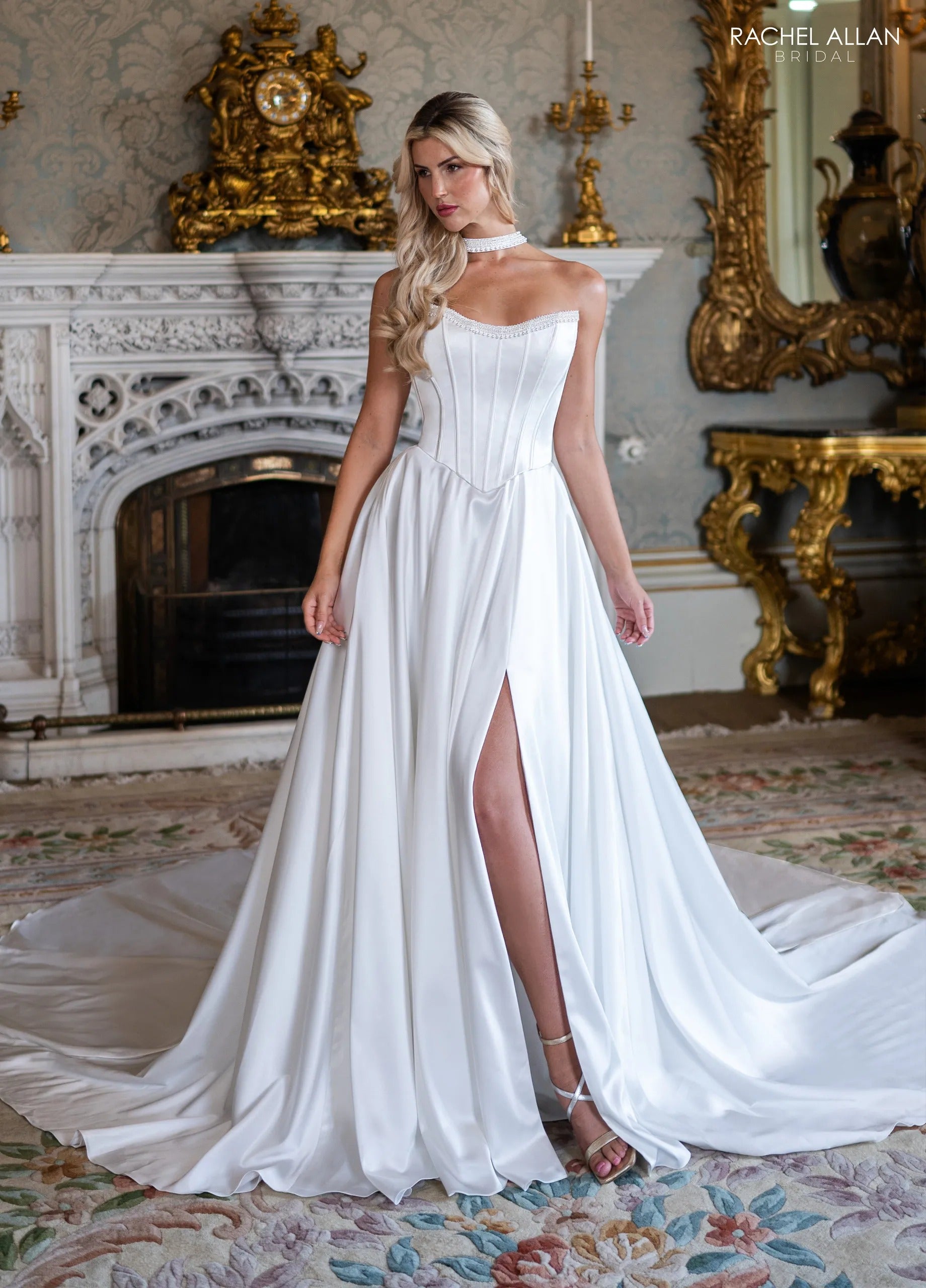 Ivory Sweetheart Floor-Length Stretch Charmeuse Wedding Dress with High Slit Rachel Allan RB3253