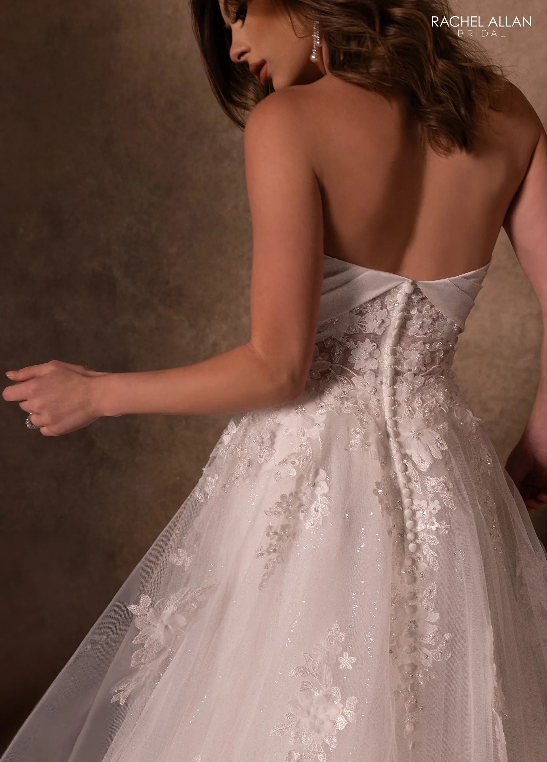Ivory Off-the-Shoulder Floor-Length Lace Mermaid Wedding Dress with Sheer Bodice Rachel Allan RB3229