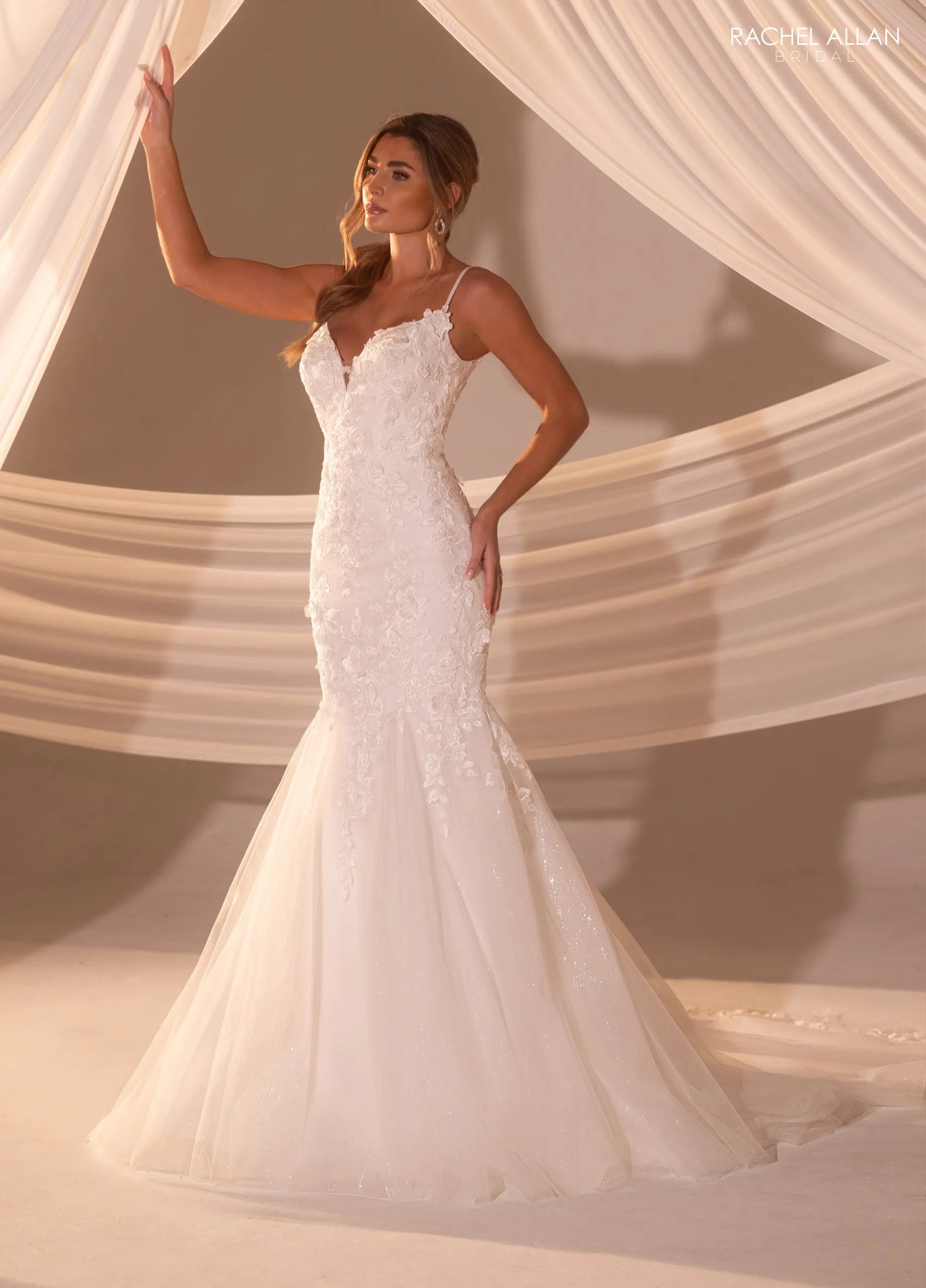 Ivory Nude Sweetheart Floor-Length Tulle Ball Gown with 3D Floral Applique Rachel Allan RB3228