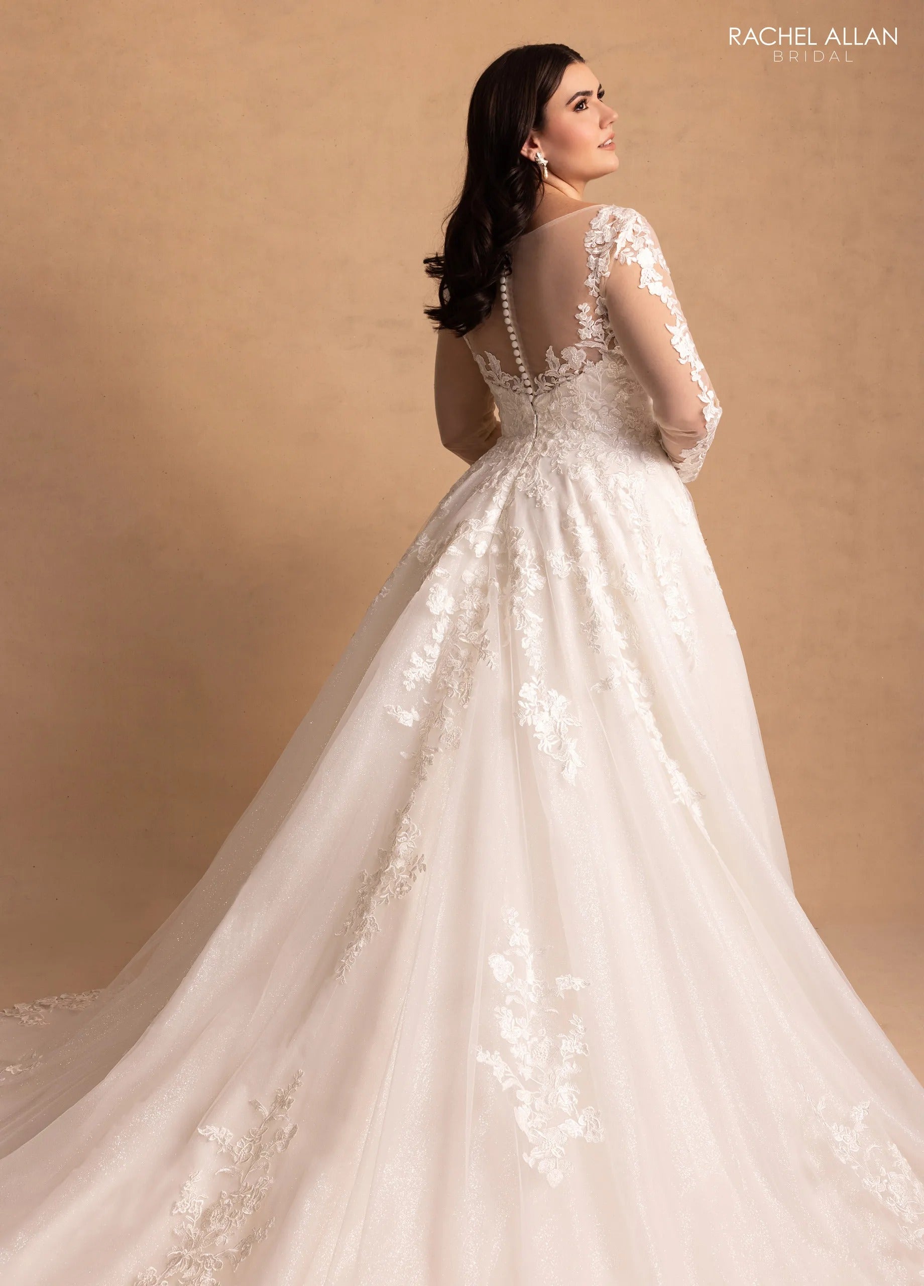 Ivory Nude Illusion Neck Floor-Length Tulle Bridal Ball Gown with Lace Appliqué Rachel Allan MB3079
