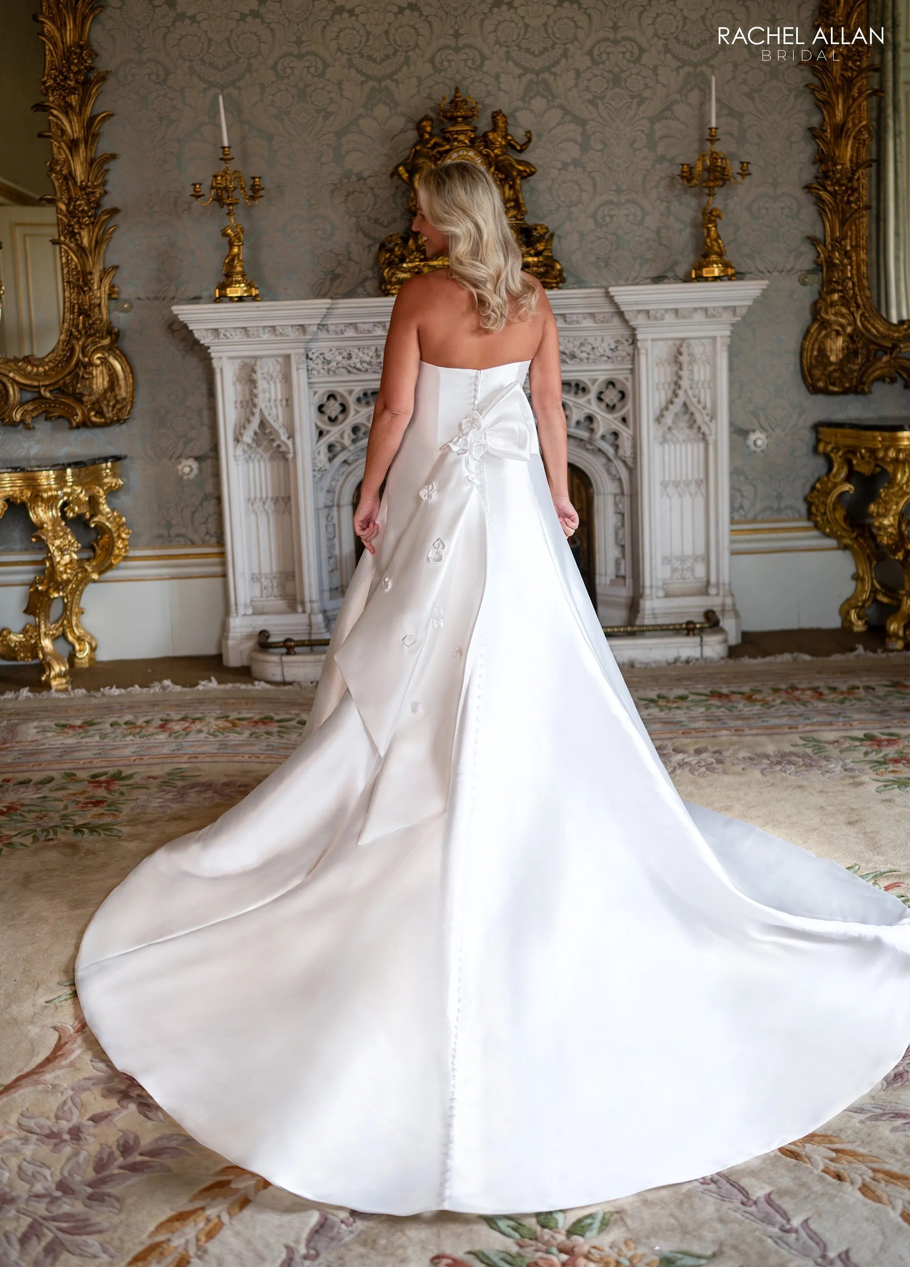 Ivory Sweetheart Floor-Length Mikado Wedding Dress Ballgown with Detachable Bow Rachel Allan RB3246