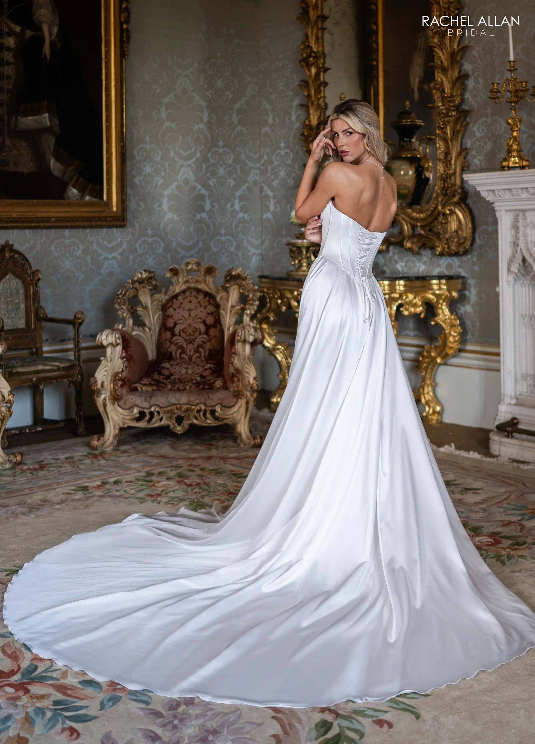 Ivory Sweetheart Floor-Length Stretch Charmeuse Wedding Dress with High Slit Rachel Allan RB3253