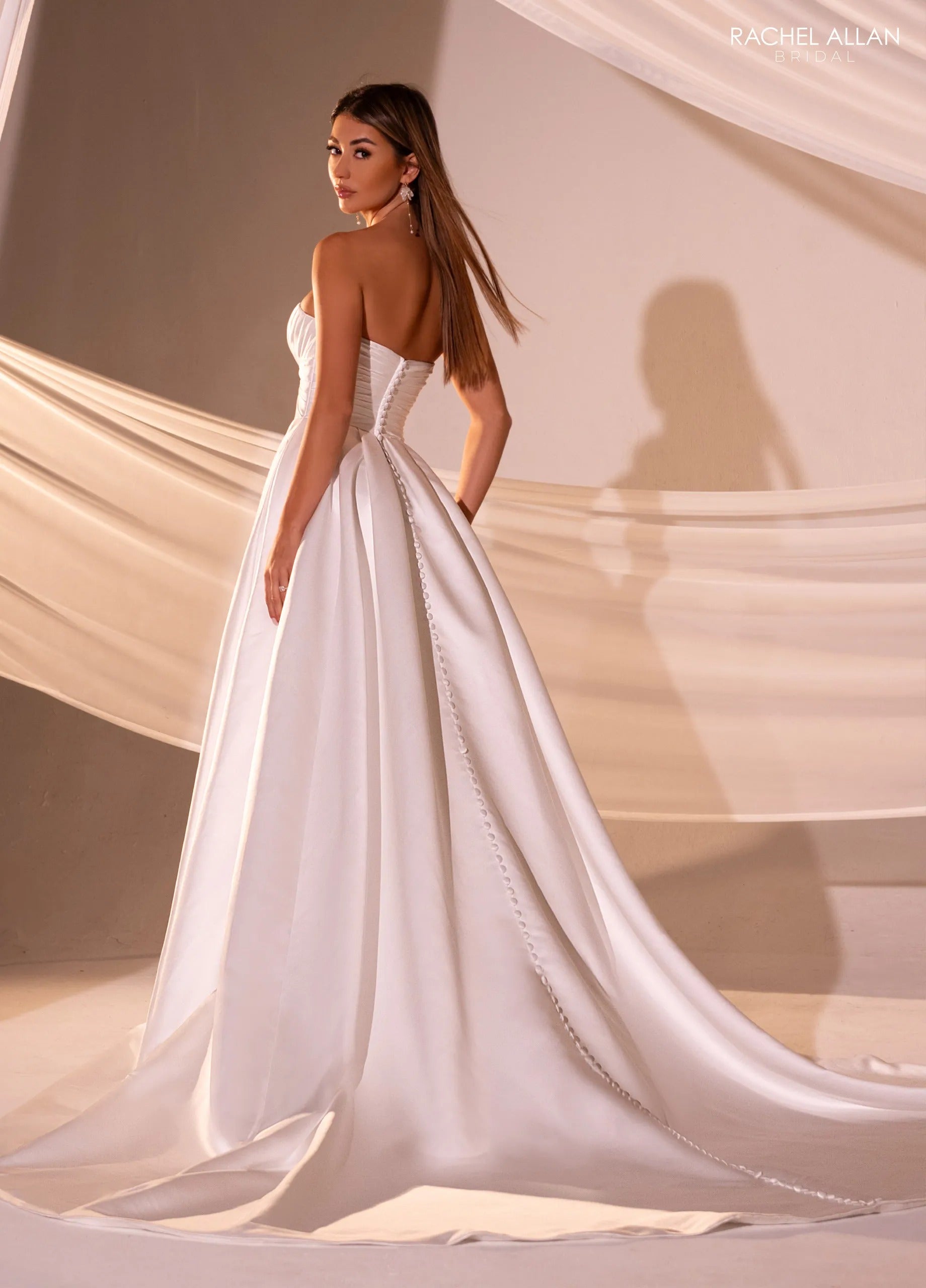 Ivory V-Neck Floor-Length Tulle A-Line Wedding Dress with Floral Lace Applique Rachel Allan RB3226
