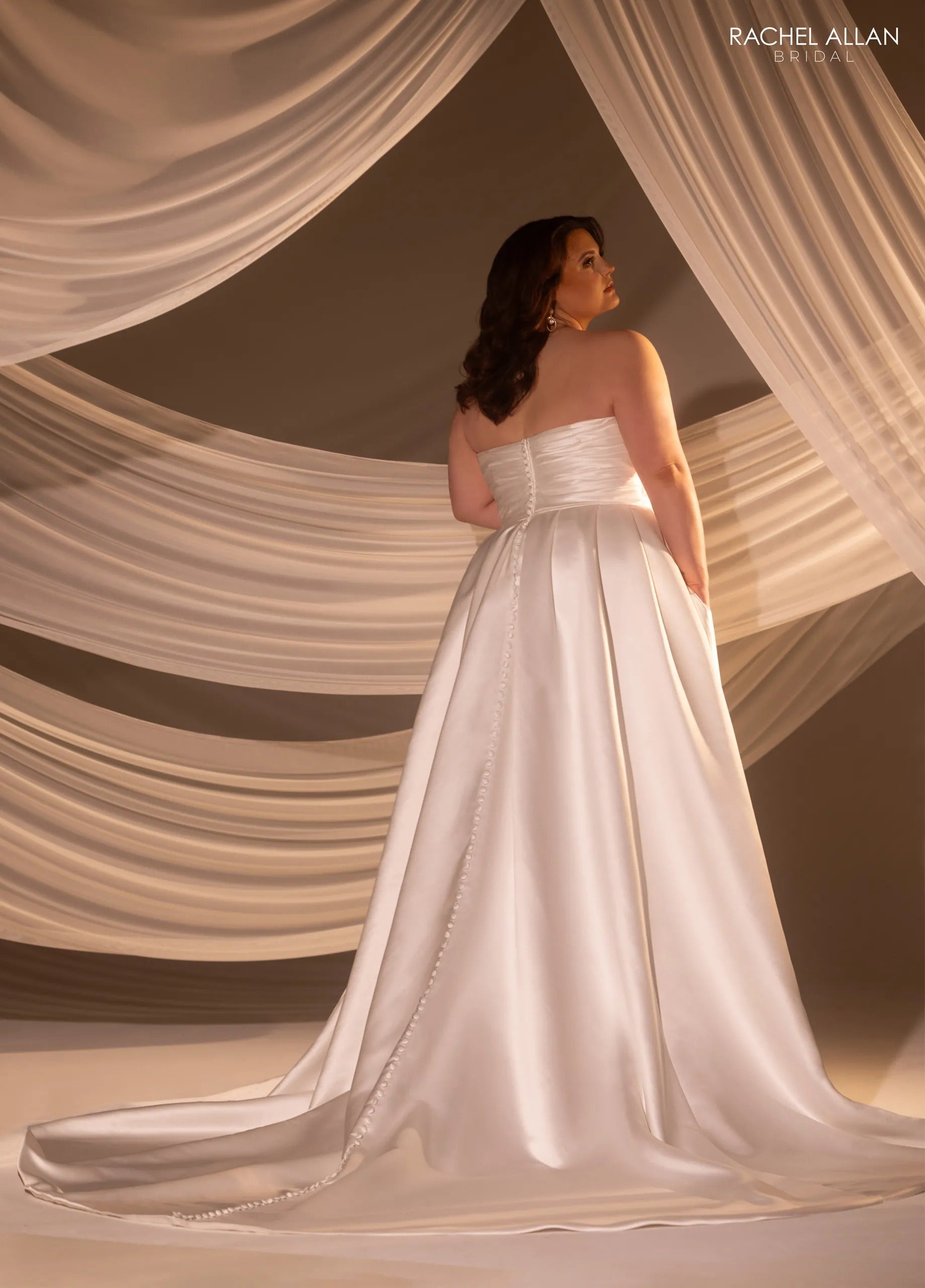 Ivory V-Neck Floor-Length Tulle A-Line Wedding Dress with Floral Lace Applique Rachel Allan RB3226