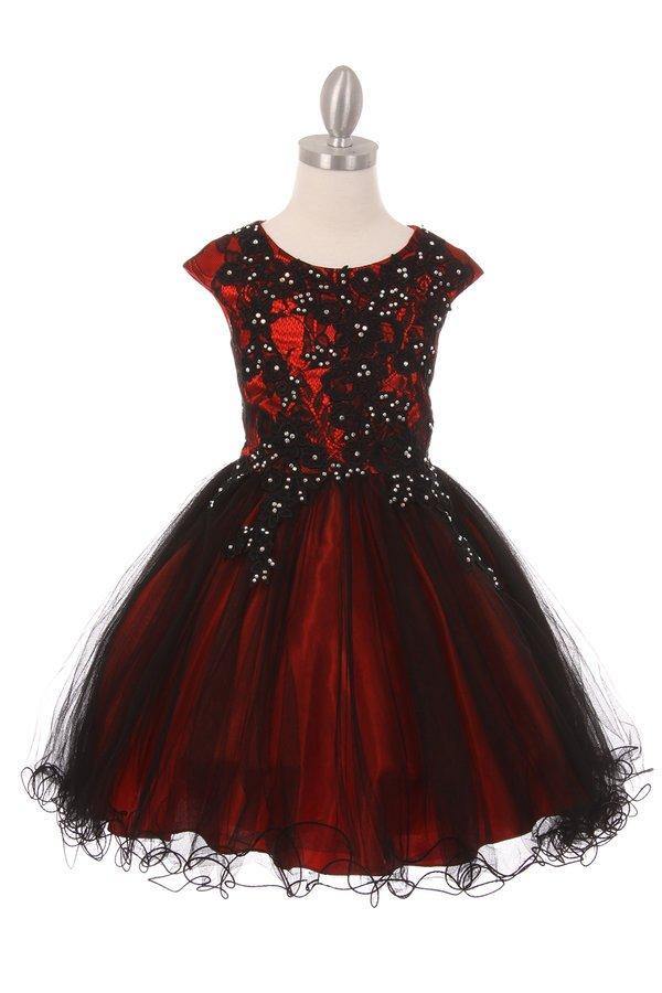 Flower Girls Capped Sleeve Lace and Tulle Short Party Dress - The Dress Outlet Cinderella Couture