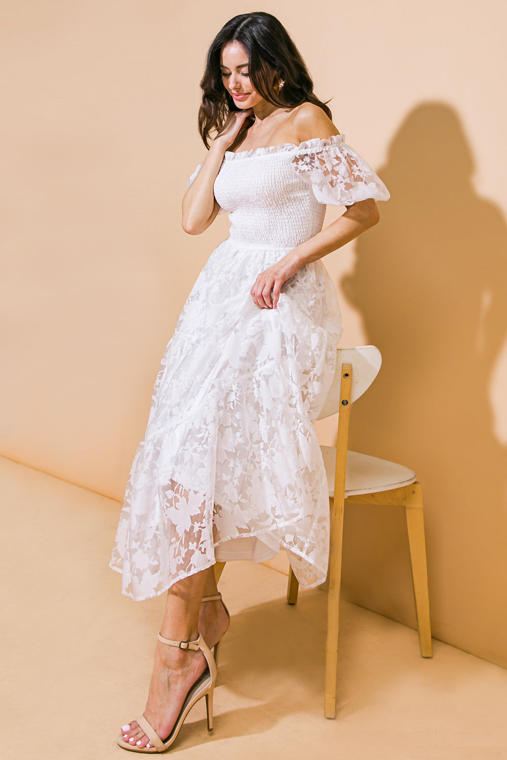Cocktail Dresses Tea Length Floral Lace Cocktail Formal Dress Flying Tomato ID21014 White