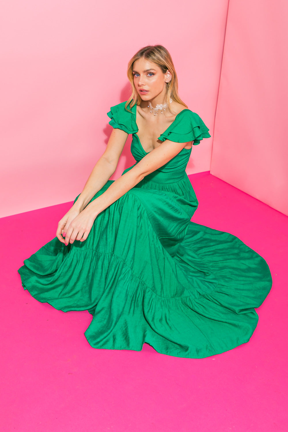 Formal Dresses Long Ruffle Formal A Line Evening Dress Flying Tomato ID19329 Green