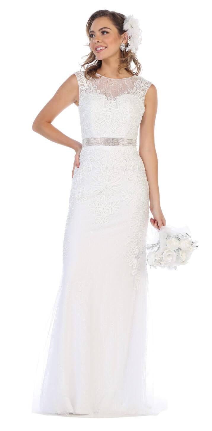 Formal Long Dress Evening Gown Prom Beaded Lace - The Dress Outlet May Queen