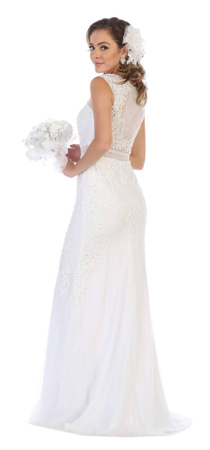 Formal Long Dress Evening Gown Prom Beaded Lace - The Dress Outlet May Queen