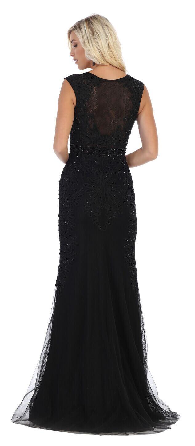 Formal Long Dress Evening Gown Prom Beaded Lace - The Dress Outlet May Queen
