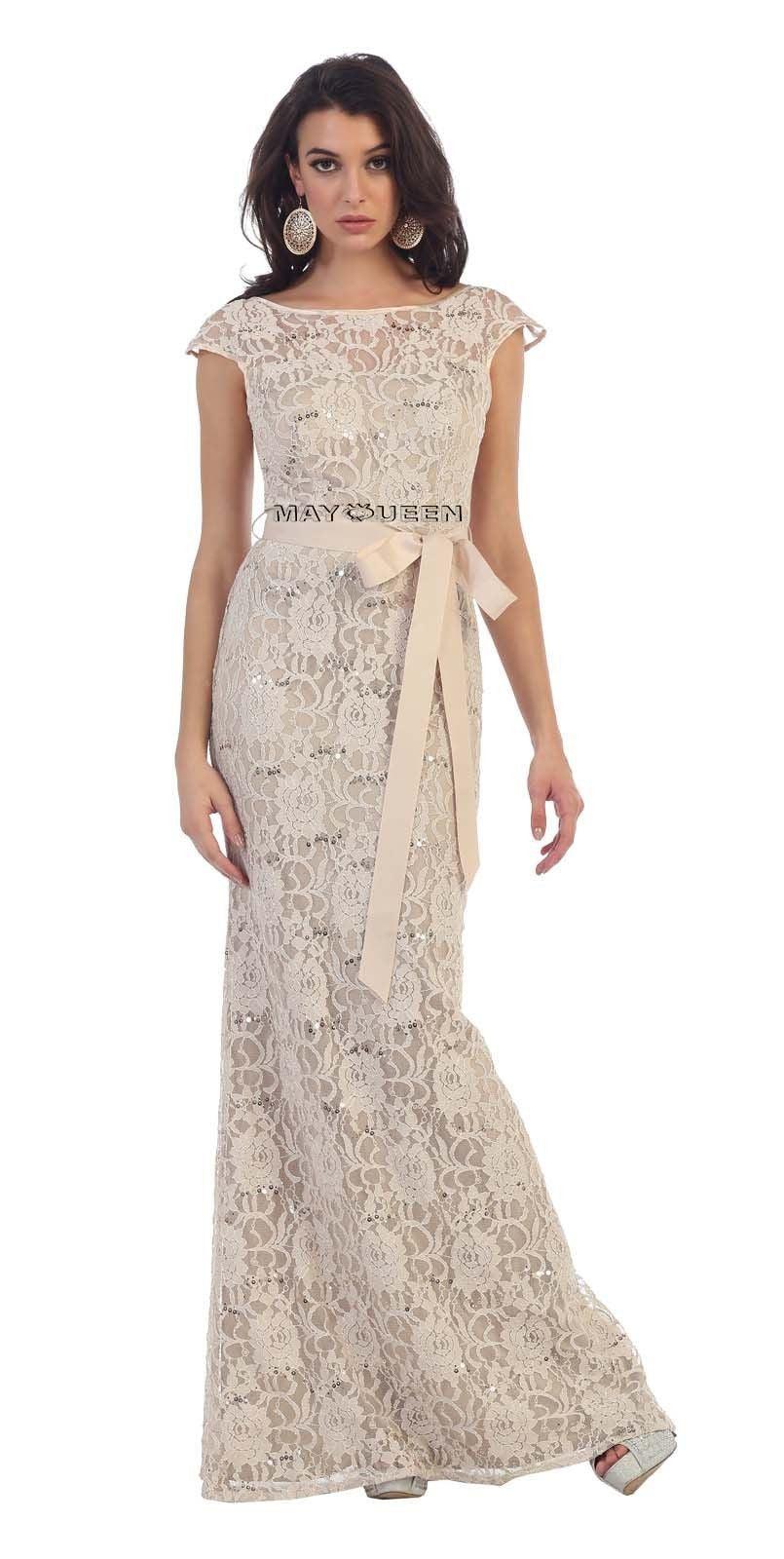 Formal Long Lace Evening Prom Gown - The Dress Outlet May Queen