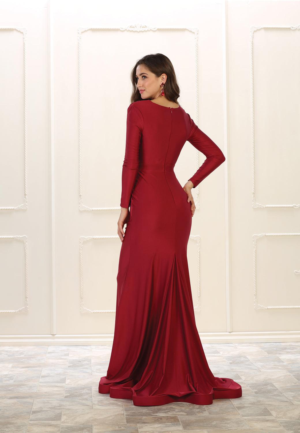 Formal Long Sleeve Dress Prom Fitted Gown - The Dress Outlet May Queen