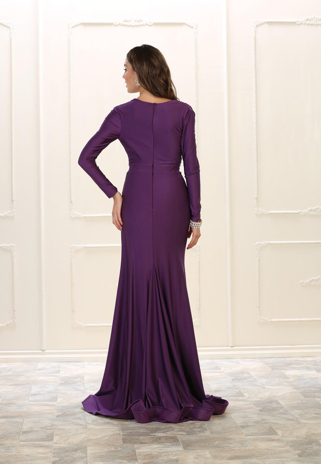 Formal Long Sleeve Dress Prom Fitted Gown - The Dress Outlet May Queen