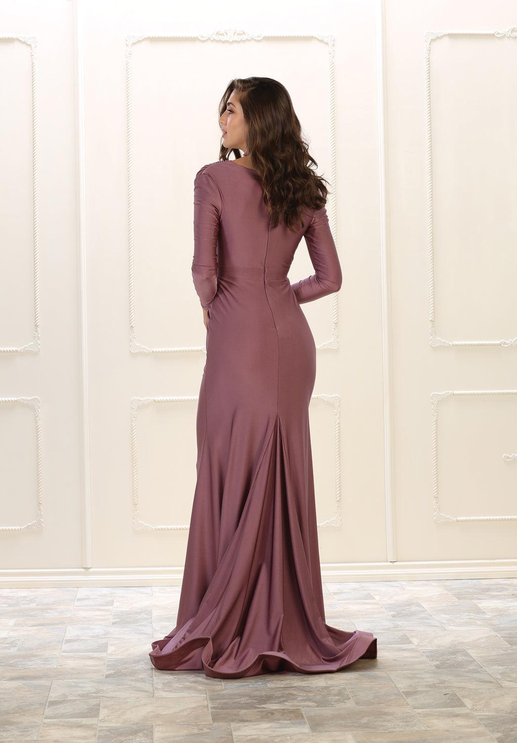 Formal Long Sleeve Dress Prom Fitted Gown - The Dress Outlet May Queen