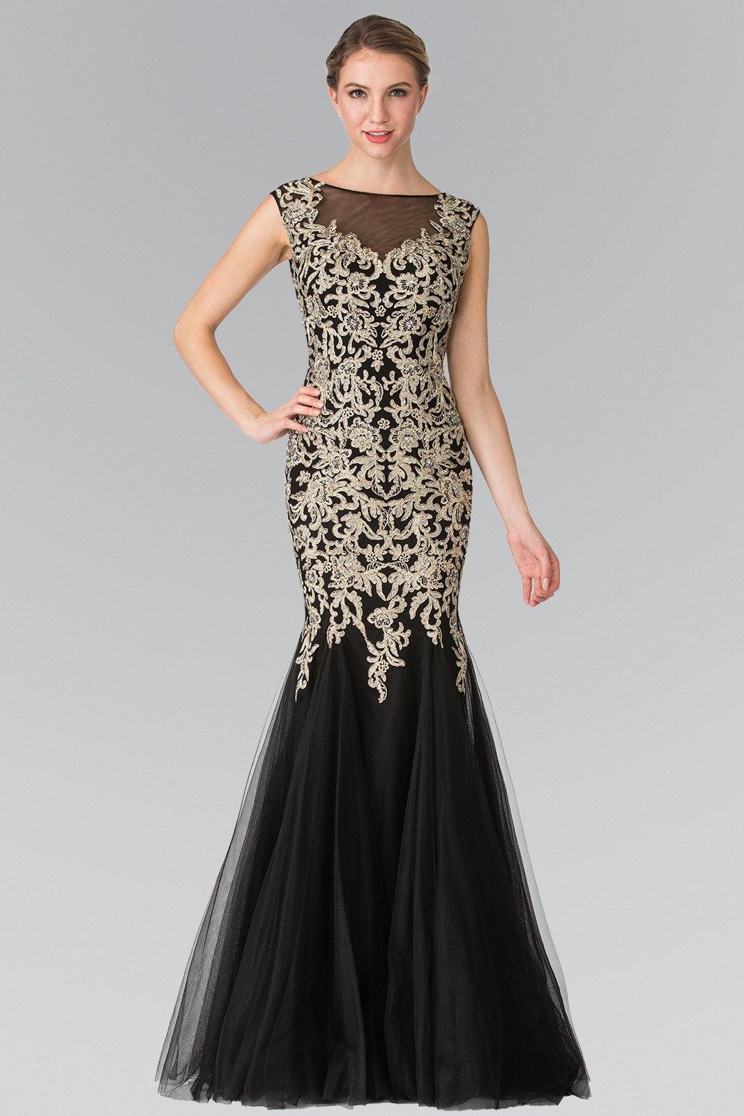 Full Embroidered Jersey Long Prom Dress - The Dress Outlet Elizabeth K