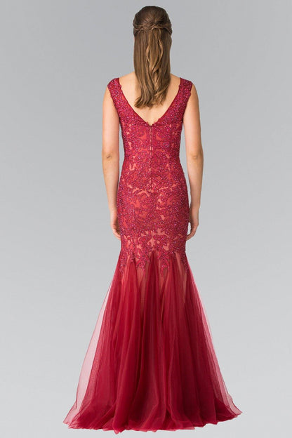Full Embroidered Jersey Long Prom Dress - The Dress Outlet Elizabeth K