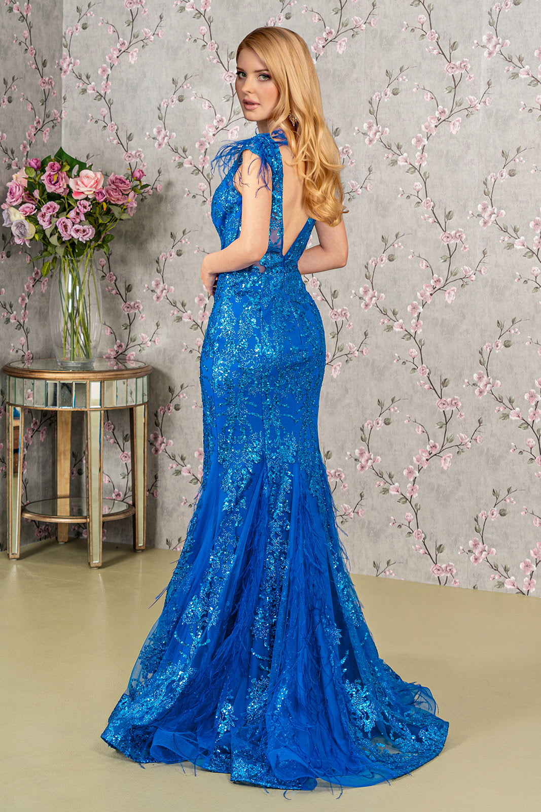 Prom Long Formal Glitter Mesh Mermaid Dress - The Dress Outlet ROYAL BLUE