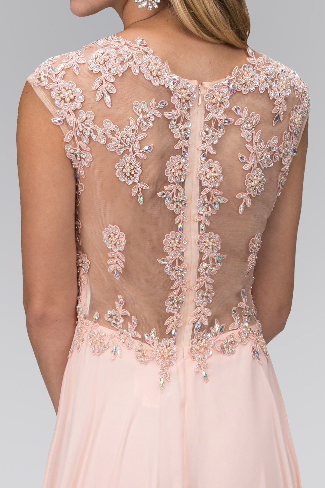 Long Formal Cap Sleeve Ruched Bodice Prom Dress