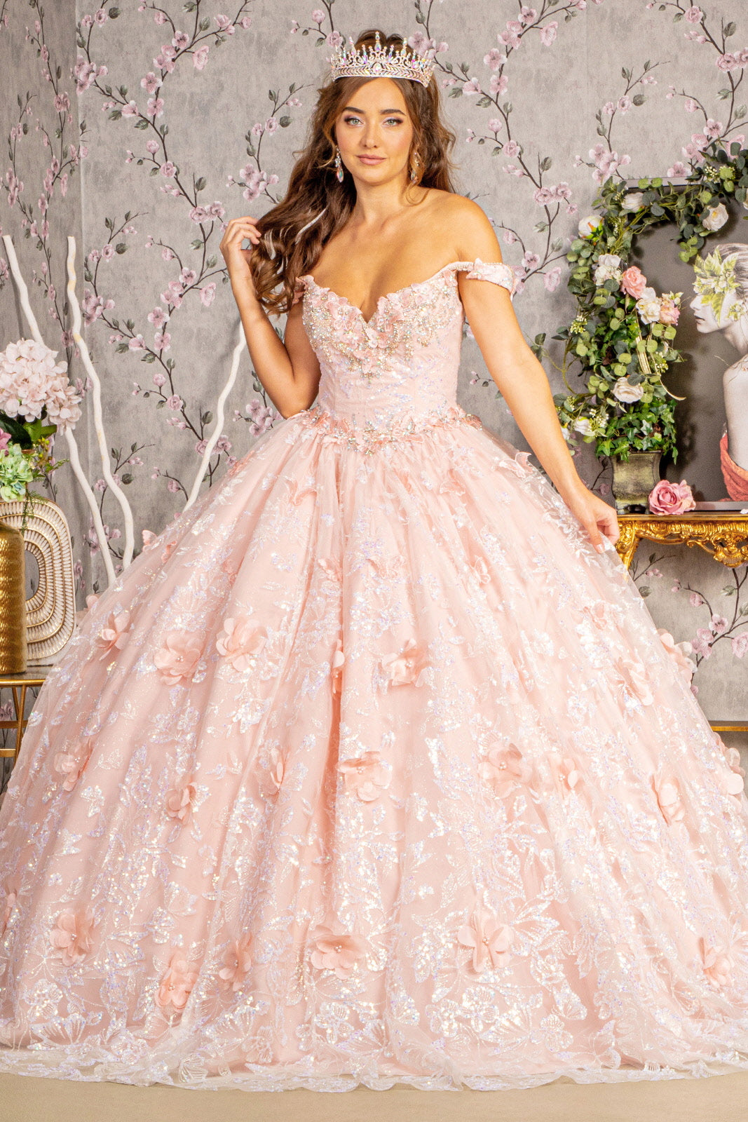 Pink White Sweet 16 Dresses Blush Long Sweet 16 Sequin Quinceanera