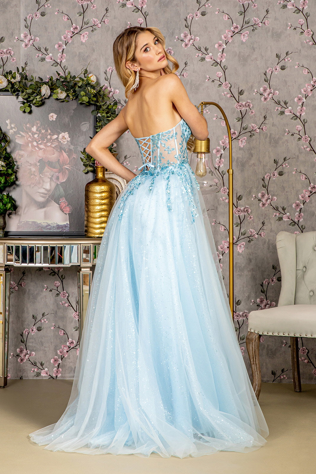 Long Formal Sequin Applique Prom Dress