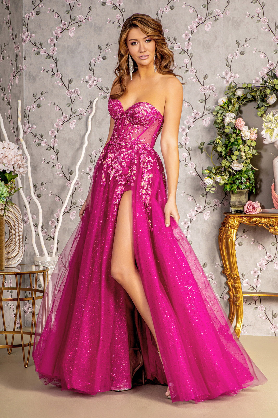 Long Formal Sequin Applique Prom Dress