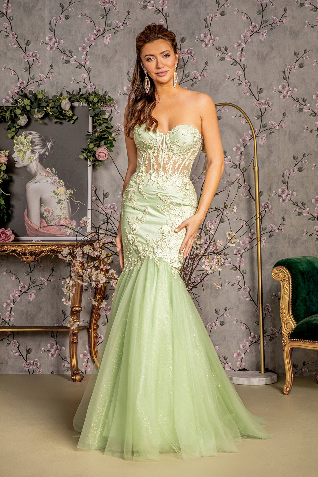Ball Gown Pastel Green Dress For Wedding Spaghetti Straps Sage