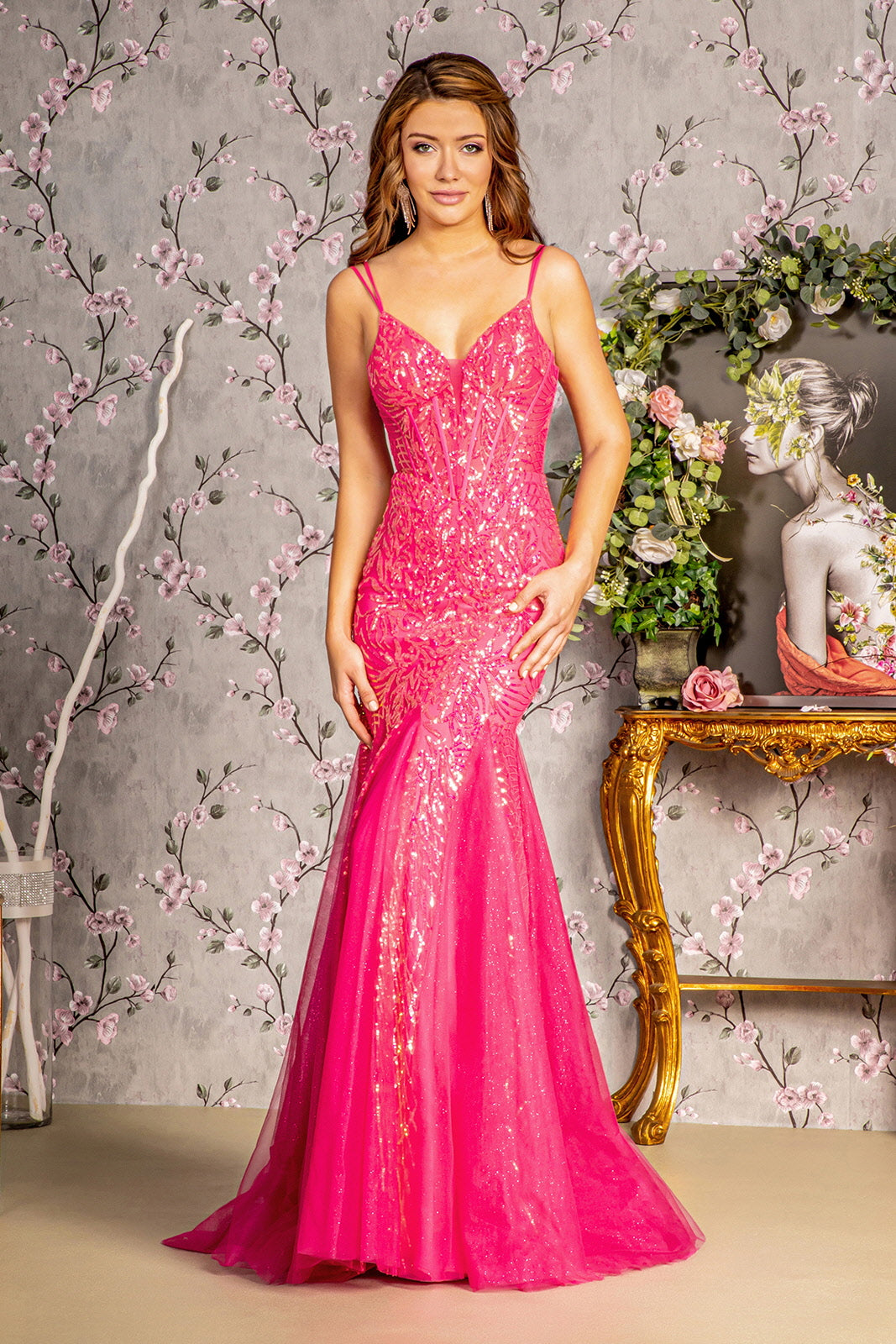 Hot Pink Sequin Mermaid Long Prom Dress Prom Dresses Gowns