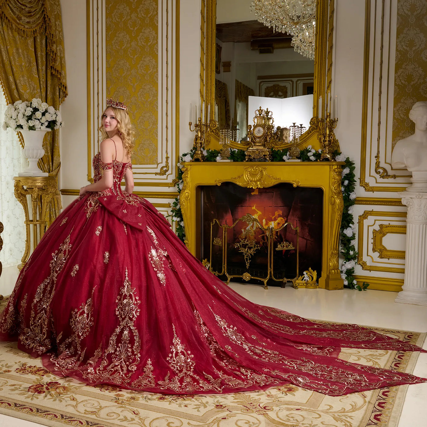 Quinceniera Dresses Glitter Long Ball Gown Mettalic Quinceanera Dress Burgundy