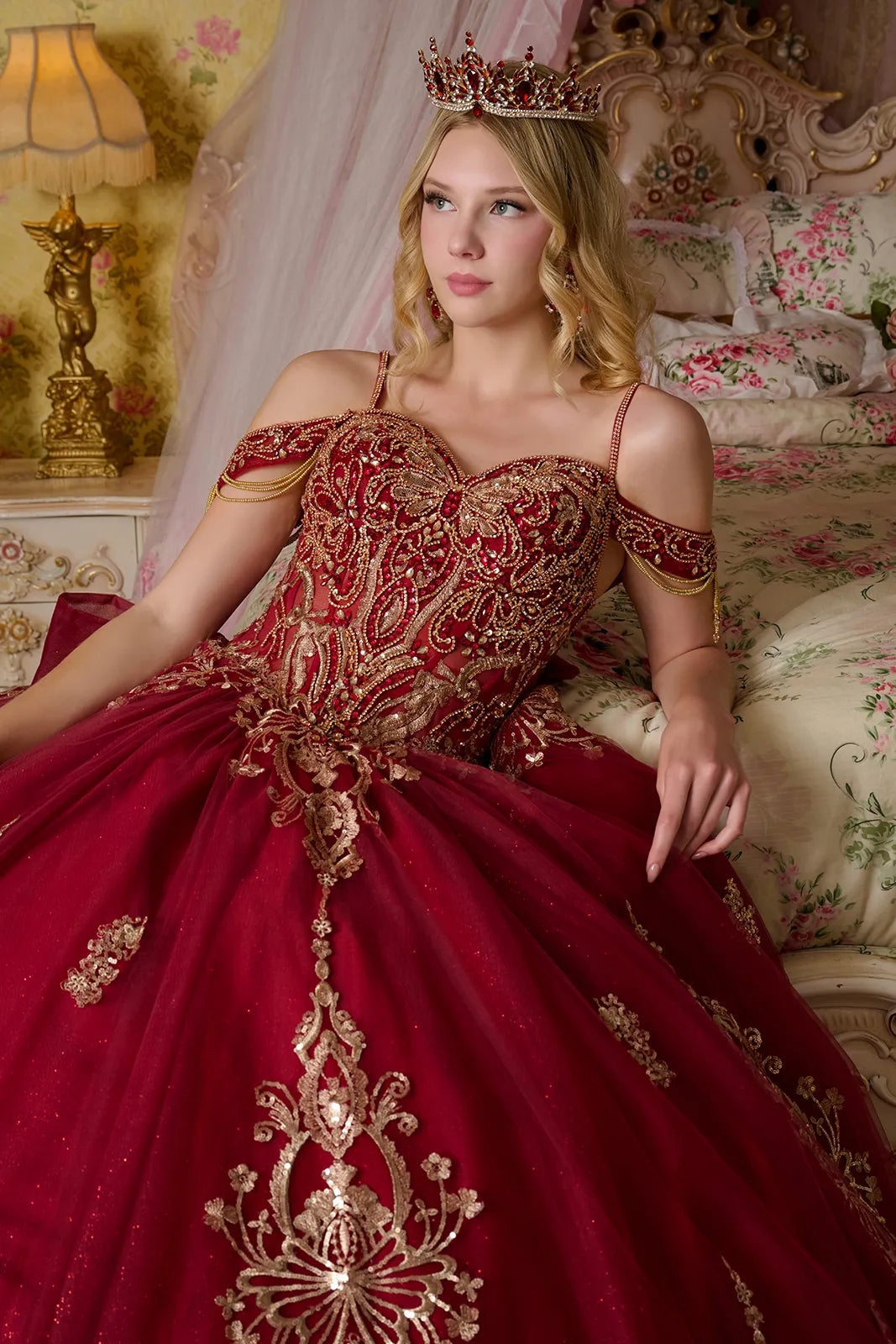 Quinceniera Dresses Glitter Long Ball Gown Mettalic Quinceanera Dress Burgundy