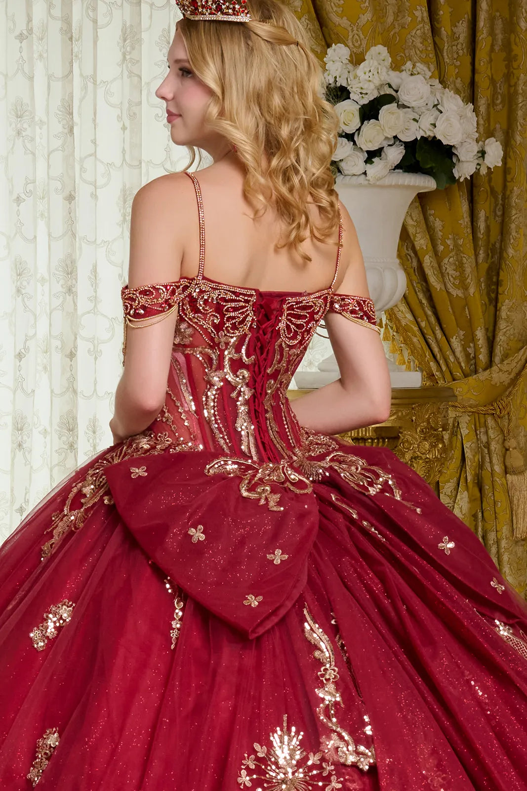 Quinceniera Dresses Glitter Long Ball Gown Mettalic Quinceanera Dress Burgundy