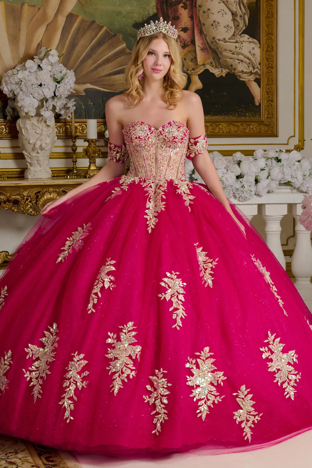 Quinceniera Dresses Sweet 16 Long Ball Gown Sequin Quinceanera Dress Fuchsia