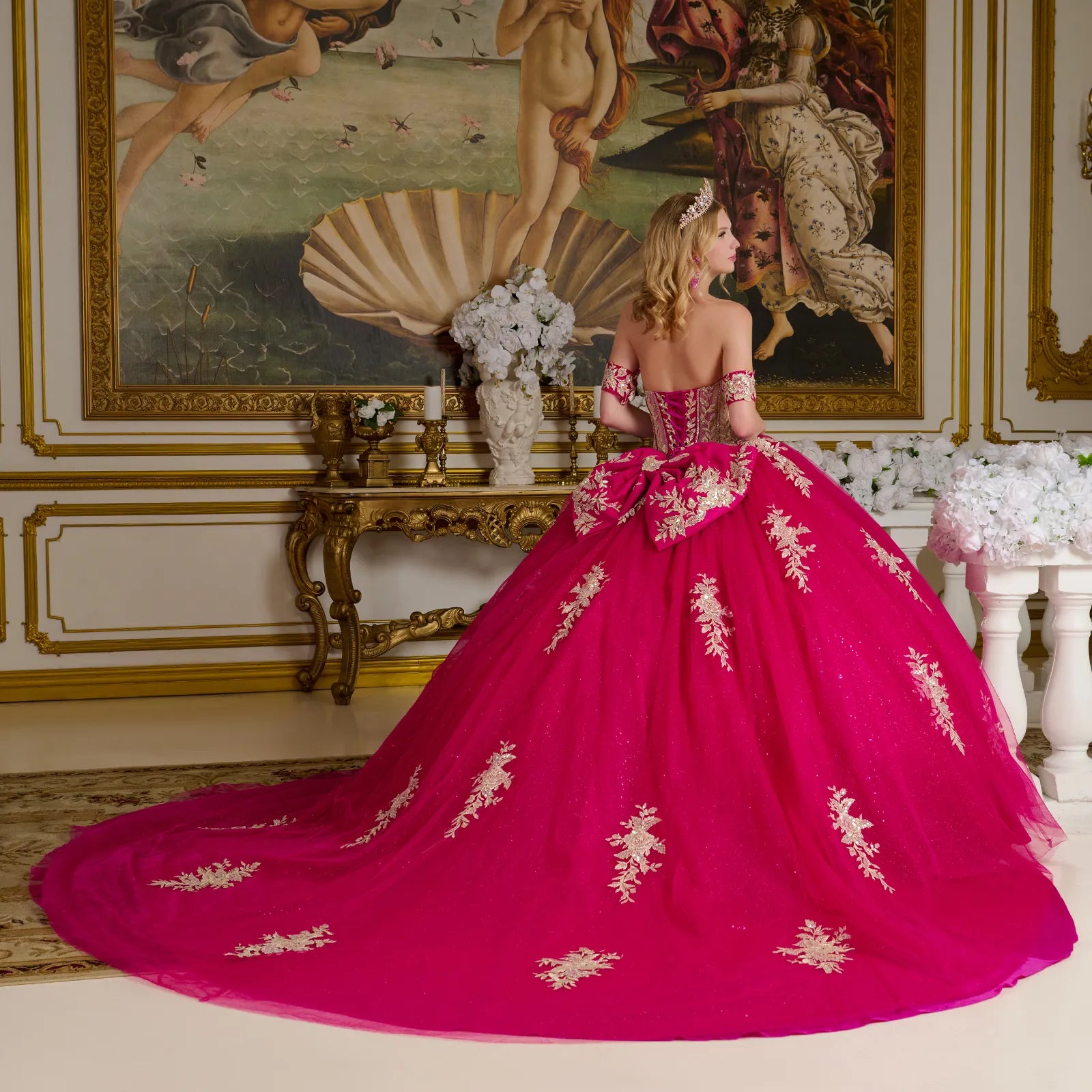 Quinceniera Dresses Sweet 16 Long Ball Gown Sequin Quinceanera Dress Fuchsia