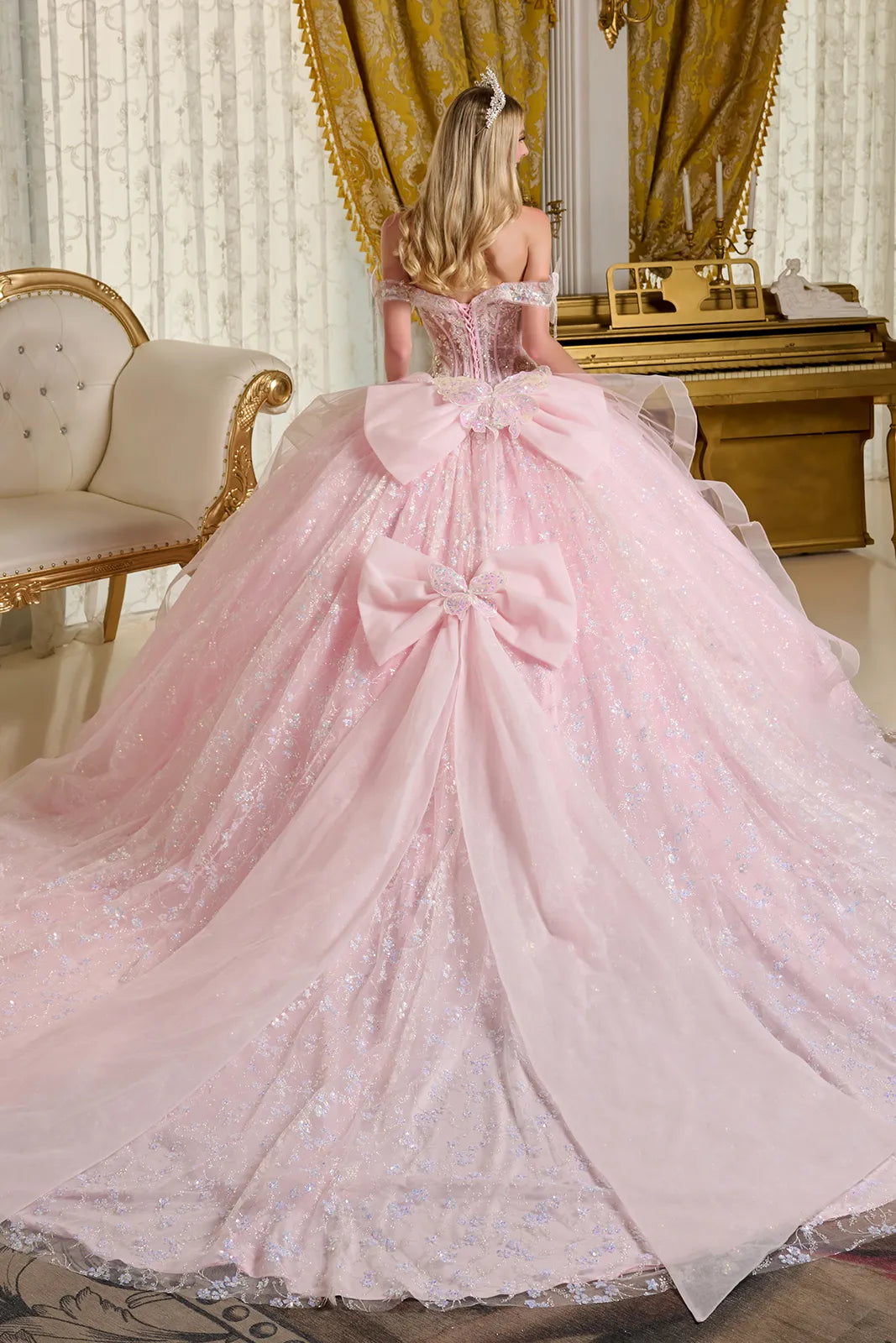 Quinceniera Dresses Ball Gown Long Glitter Quinceanera Sequin Dress Baby Pink