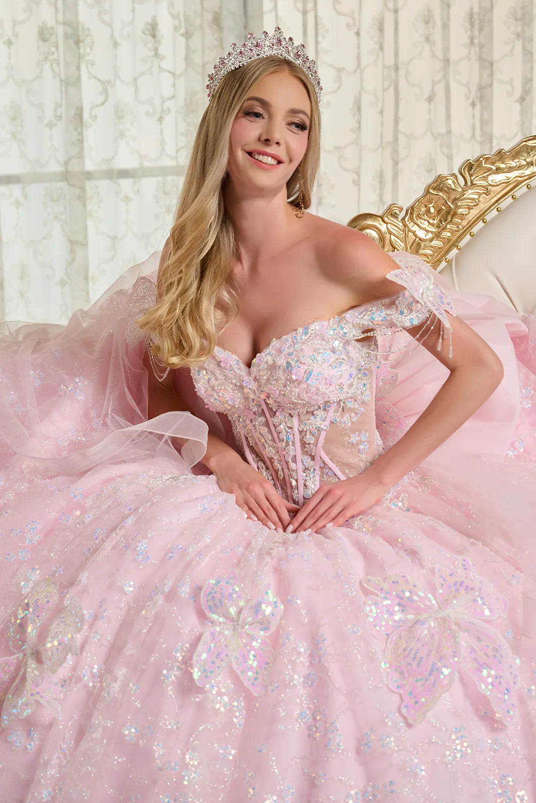 Quinceniera Dresses Ball Gown Long Glitter Quinceanera Sequin Dress Baby Pink