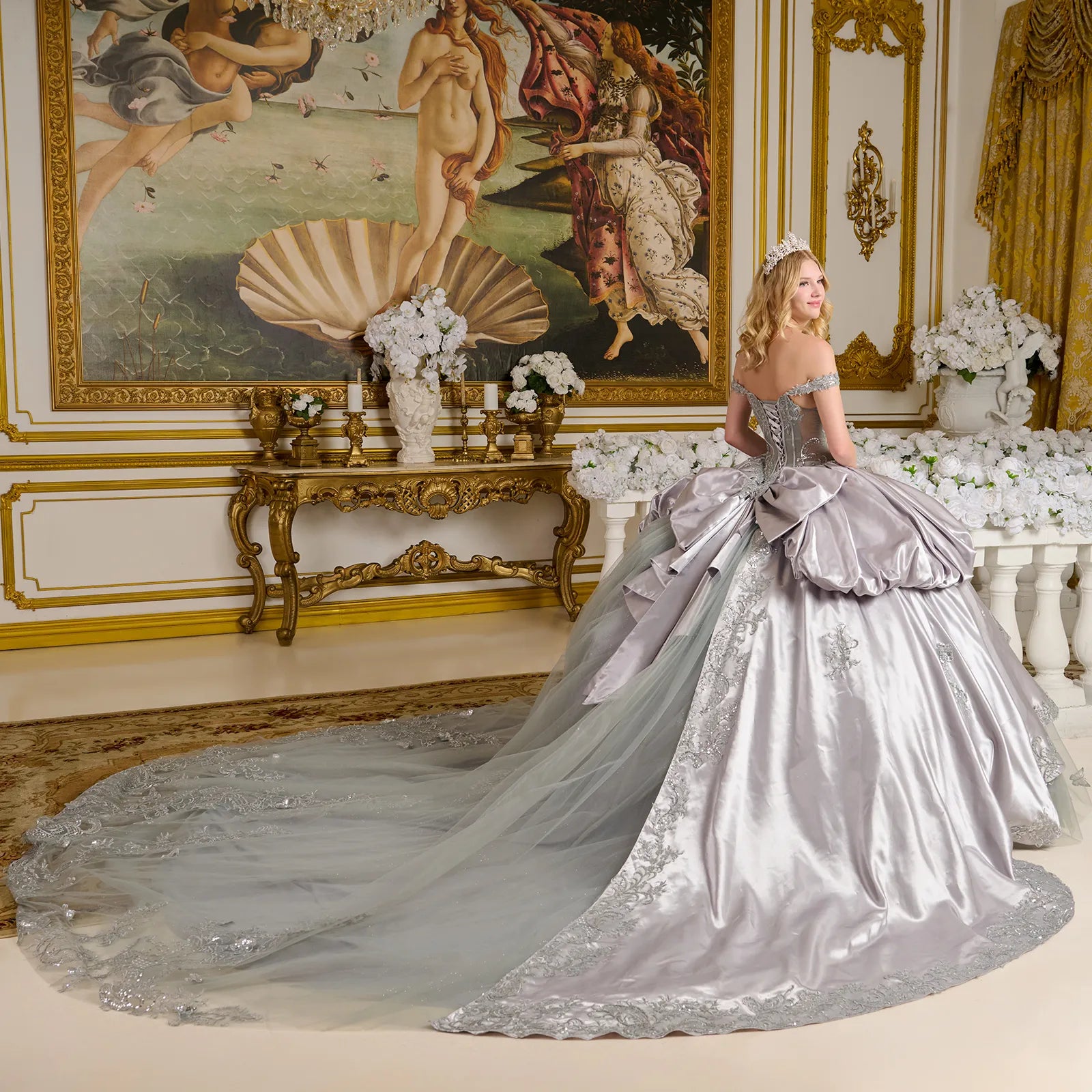 Long Metallic Sequin Quinceanera Sweet 16 Dress