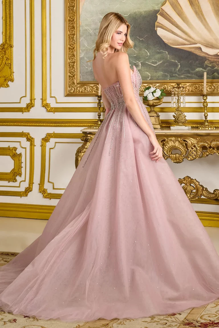 Prom Dresses A Line Long Formal Beaded Prom Dress Dusty Rose