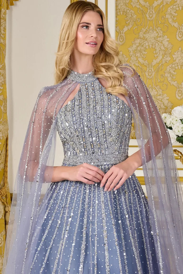 Formal Dresses Evening A Line Sequin Beaded Long Formal Dress Dusty Blue