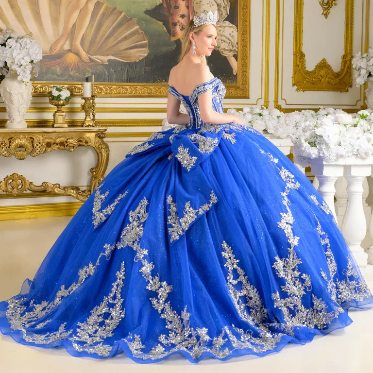 Quinceniera Dresses Glitter Long Beaded Sequin Ball Gown Quinceanera Dress Royal Blue/Silver
