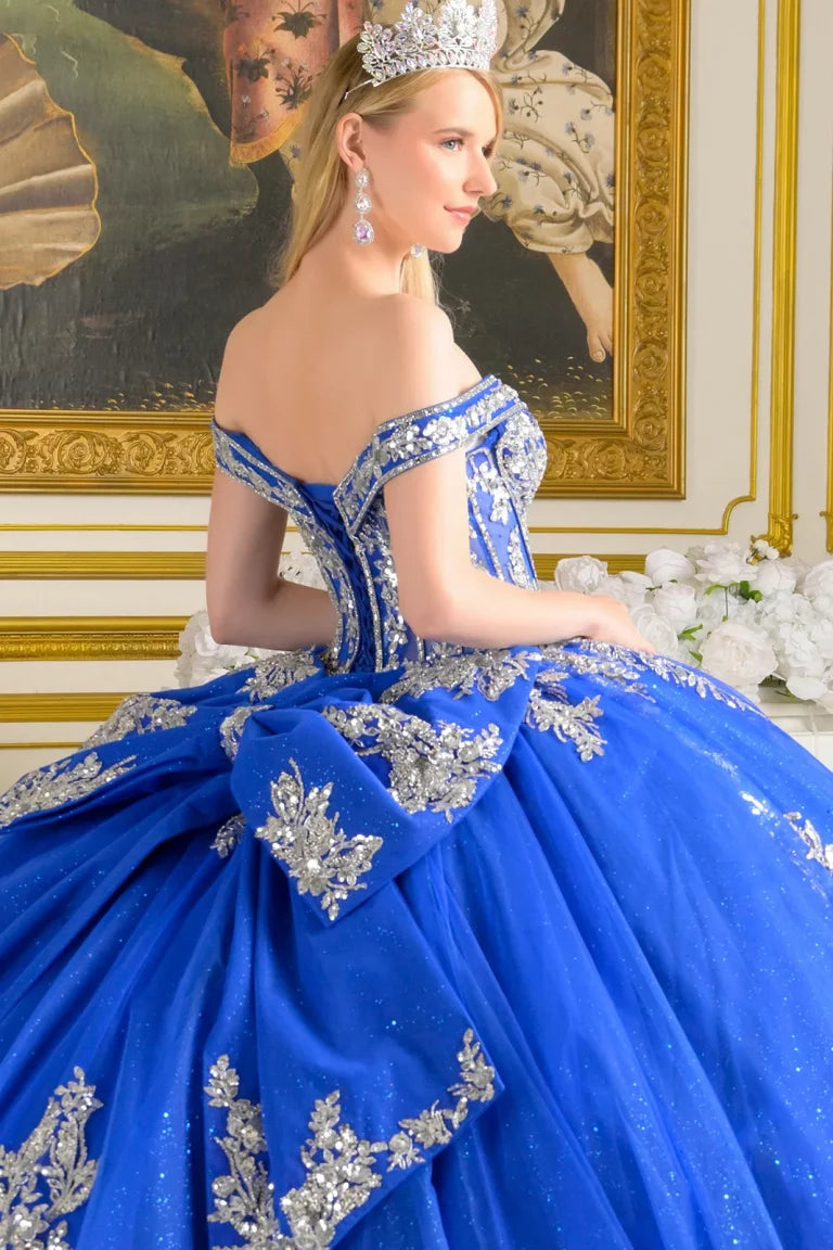 Quinceniera Dresses Glitter Long Beaded Sequin Ball Gown Quinceanera Dress Royal Blue/Silver