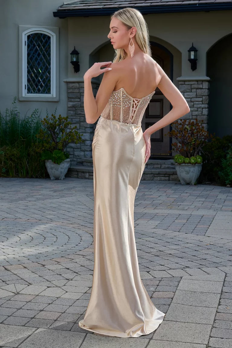 Prom Dresses Long Formal Beaded Prom Dress Champagne