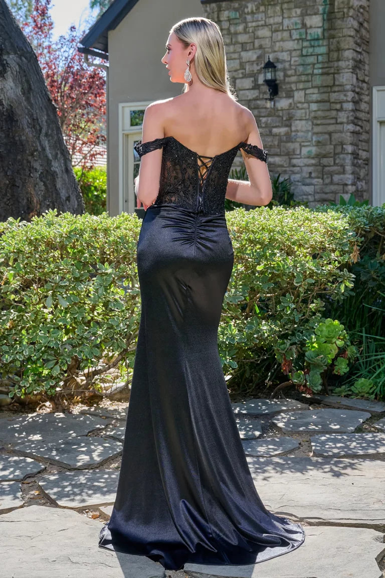 Prom Dresses Fitted Long Formal Floral Prom Dress Black