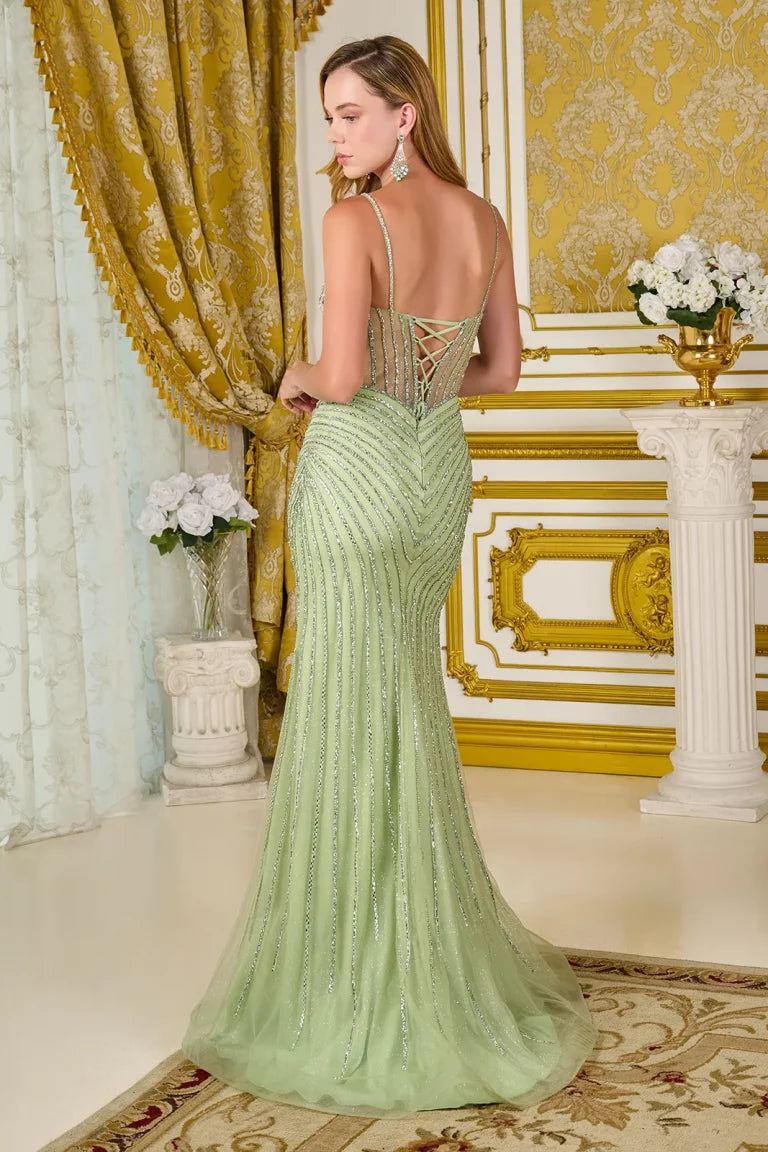Prom Dresses Long Formal Fitted Glitter Evening Prom Dress Sage
