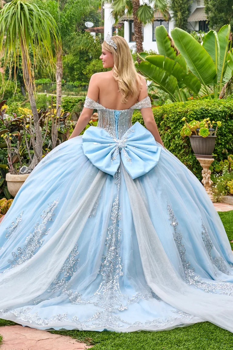 Quinceniera Dresses Corset Long Glitter Ball Gown Sequin Quinceanera Dress Blue Silver
