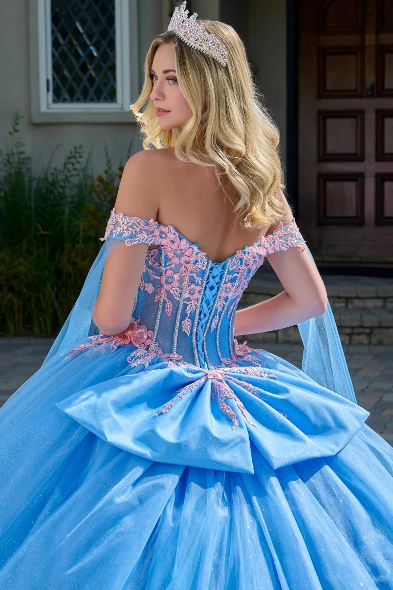 Quinceniera Dresses Long Applique Beaded Ball Gown Quinceanera Dress Bahama Blue