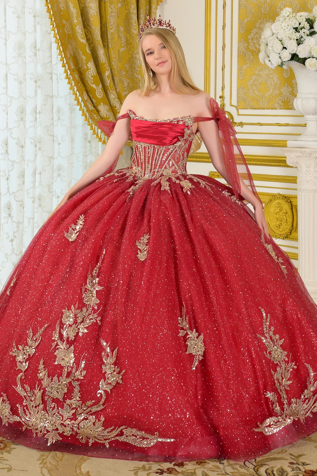 Quinceniera Dresses Sequin Ball Gown Beaded Long Quinceanera Dress Burgundy