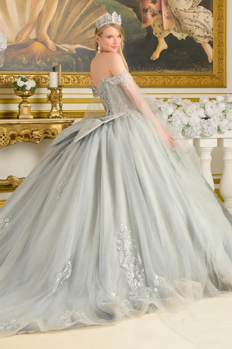 Quinceniera Dresses Ball Gown Beaded Long Sequin Glitter Quinceanera Dress Silver