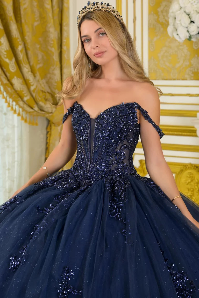Quinceniera Dresses Long Ball Gown Beaded Sequin Quinceanera Dress Navy