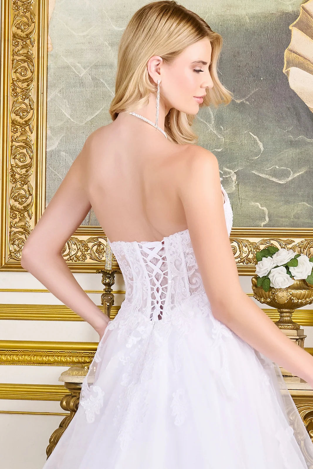 Wedding Dresses Long Floral Lace Corset Bridal A Line Wedding Dress Off White
