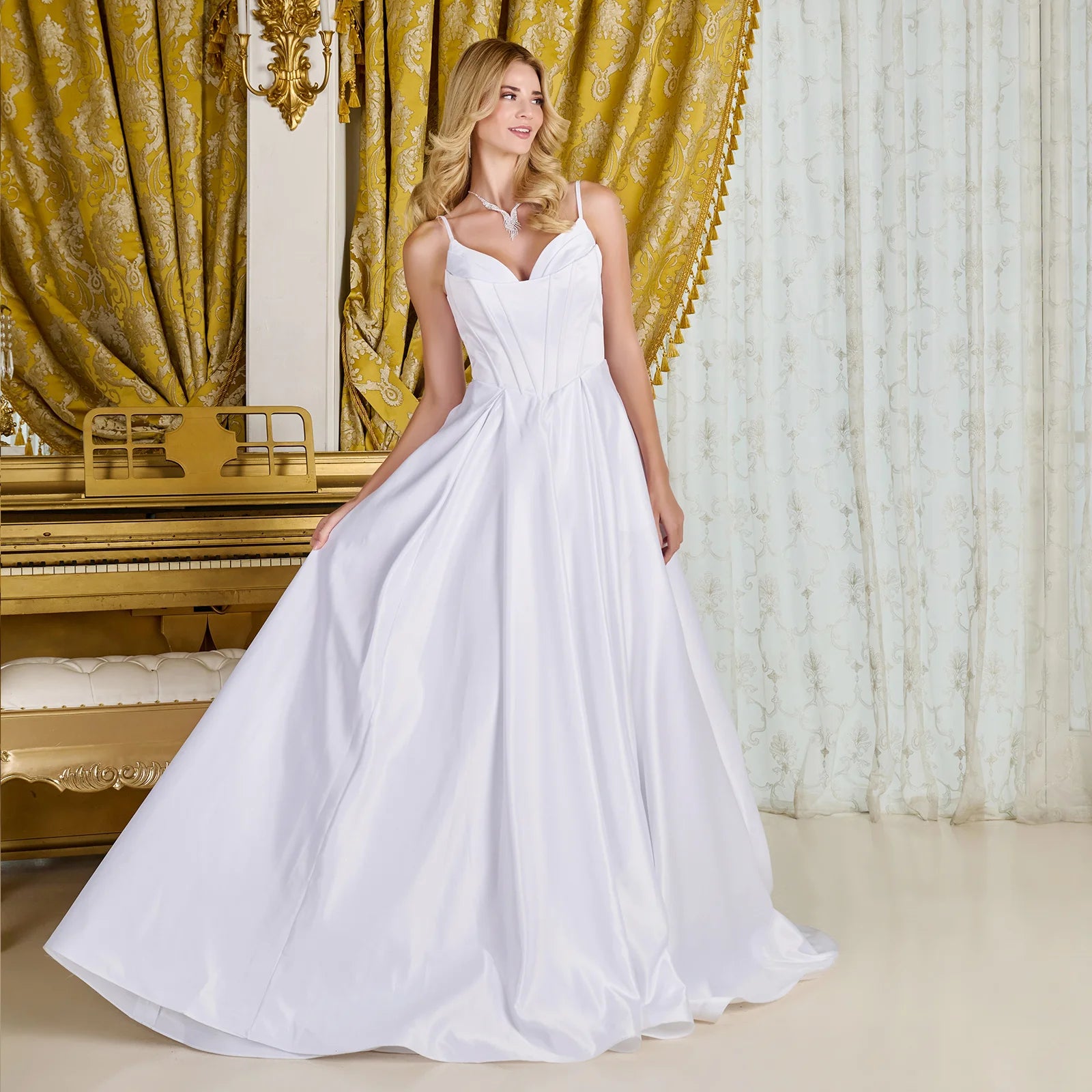 Wedding Dresses Long Corset A Line Bridal Wedding Dress Off White